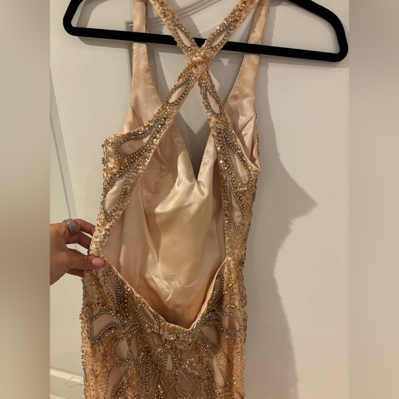 Terani Couture Gold and White Feathered Dress sz 4​ - Picture 7 of 9